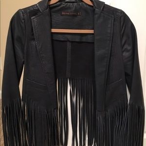 Kate Moss fringe leather jacket dark blue